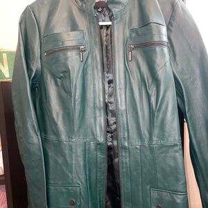 Green Leather Jacket Coat Sz 8